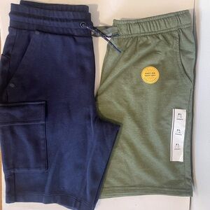 Kids Pull-On Shorts — Navy Blue & Olive Green (2) pair NWT